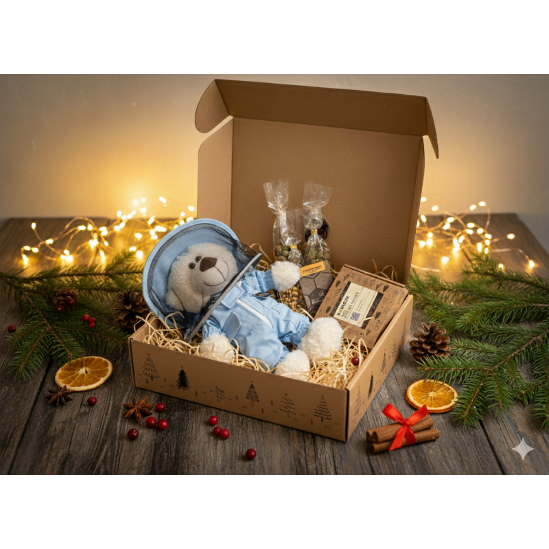 Świąteczny Box Prezentowy z Misiem Pszczelarzem